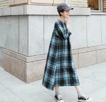 machatt 체크 무늬 롱 원피스