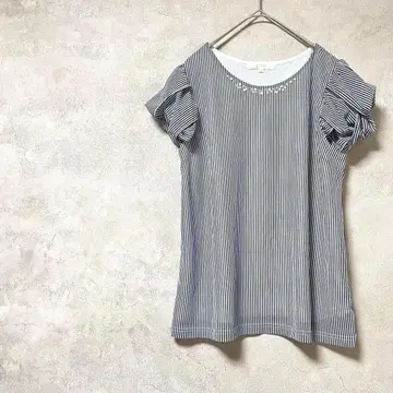 그로브 티셔츠 반팔 스트라이프 화이트 네이비 봄/여름 큐빅 펄