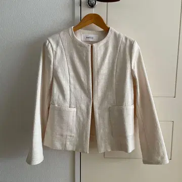 SOEJU 소주 트위드 자카드 노카라 자켓 아이보리 M