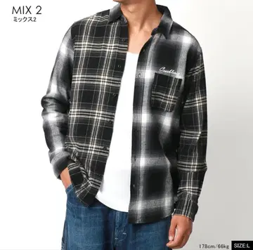 새상품 MRU 체크 무늬 플란넬 셔츠 긴팔 M 남성용 자수 캐주얼 성인