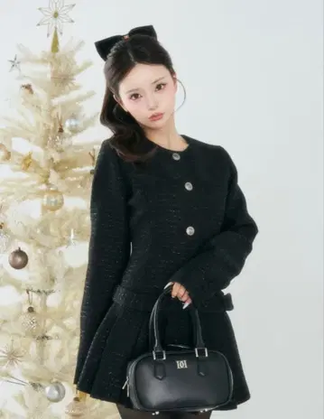 Darich 박스 플리츠 트위드 미니 원피스 FL