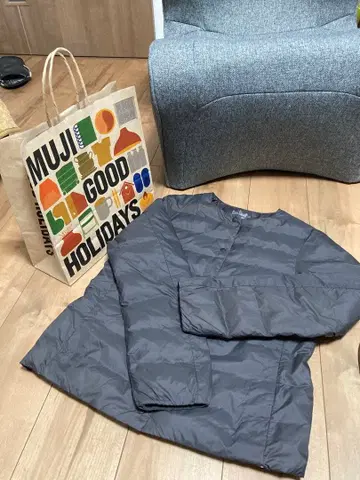 경량 다운 포켓 노카라 자켓 M 사이즈 다크 브라운