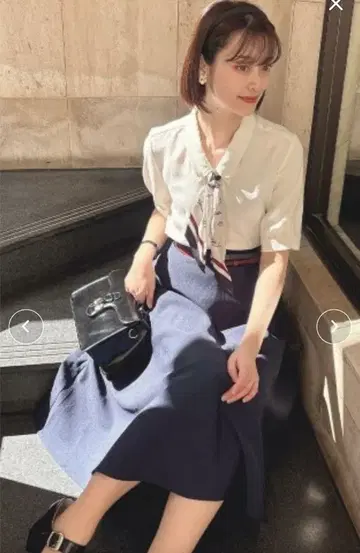 더블 벨트 썸머 트위드 플레어 스커트