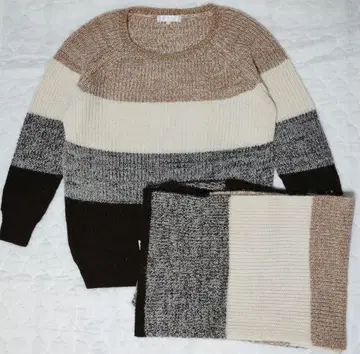 자유구 알파카 보더 무늬 니트 스웨터 긴팔