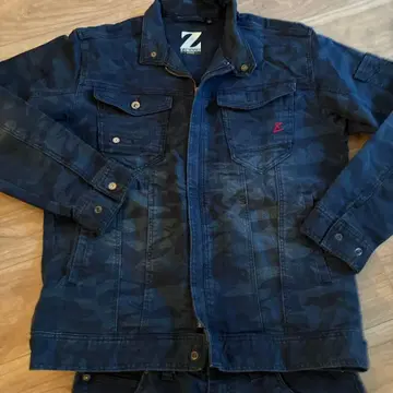 작업옷 Z 다크 블루 카모플라쥬 데님 자켓 팬츠 세트