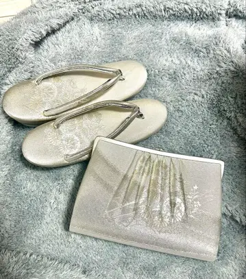 새상품급! 실버 골드 조리와 백 세트 결혼식 전통 예복 기모노 호몬기