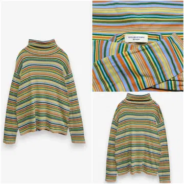 [ BEAMSBOY ] 빔즈 보이 별주 원단 멀티 보더 리브 터틀넥