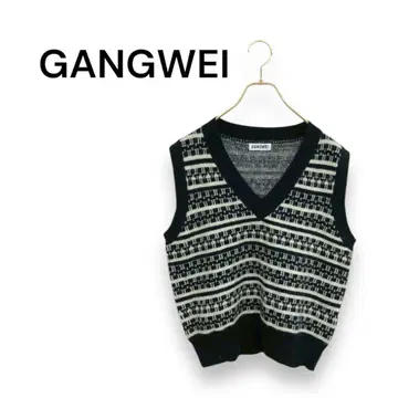 [ GANGWEI ] 니트 베스트 V넥 보더 레이어드 귀여운 블랙