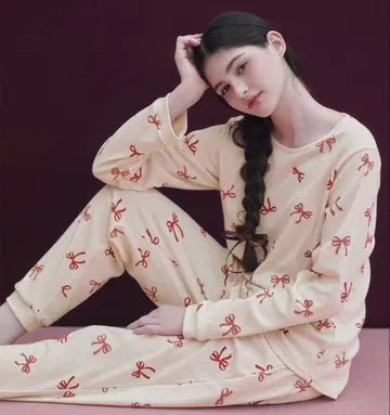 PEACH JOHN 티셔츠 리본 프린트 파자마 룸웨어