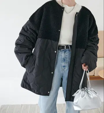 DISCOAT 디스코트 보아 절개 퀼팅 코트 블랙 M 사이즈