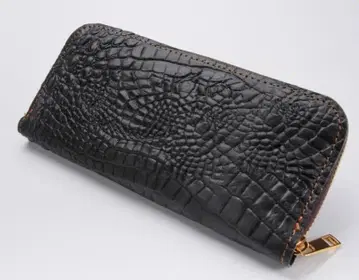 지갑 크로커다일 패턴 남성용 천연 가죽 대용량 라운드 지퍼 블랙 선물
