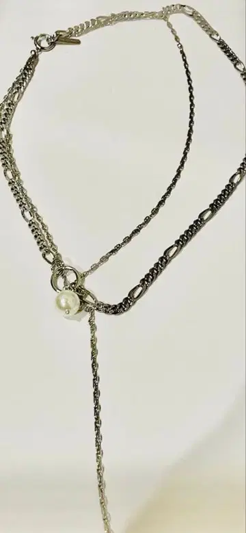 justine clenquet 펄 장식 실버 다층 체인 목걸이