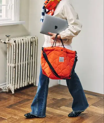 오렌지 퀼팅 토트백