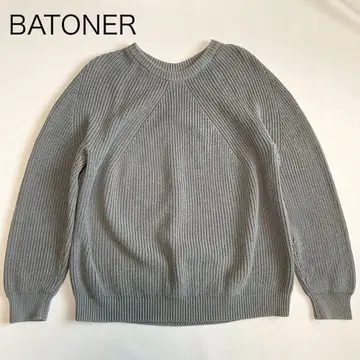 [바토너] 니트 스웨터 시그니처 크루넥 그레이 2 코튼