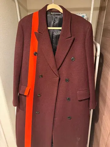 폴스미스 버건디 더블 브레스트 코트 오렌지 스트라이프