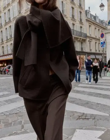 ZARA 울 숏 스카프 코트 L 사이즈 브라운