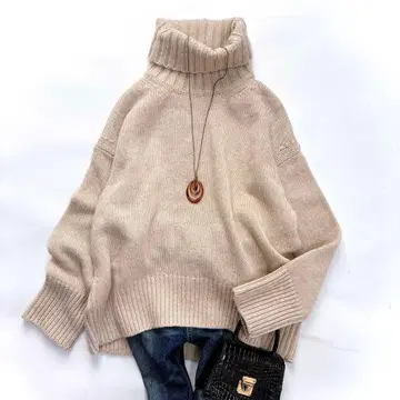 새상품급 GALERIE VIE 파인 울 하이넥 풀오버 모 100%