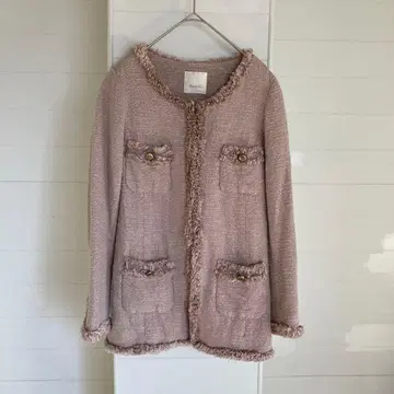 Spick and Span 노카라 트위드 자켓 프린지 마감