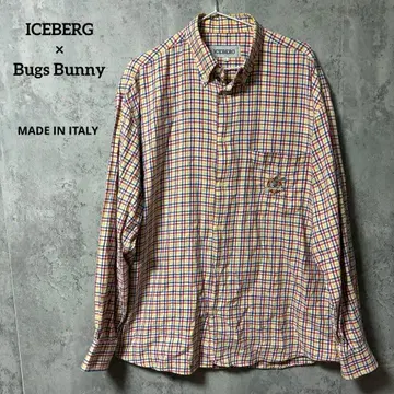 ICEBERG 90s 이탈리아제 체크 셔츠 캐릭터 자수 아이스버그