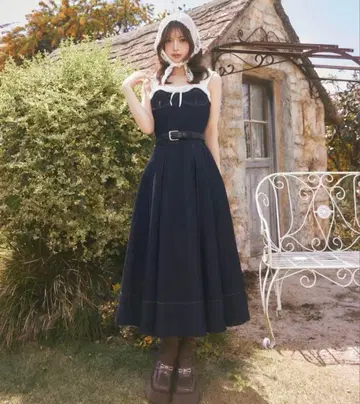 다리치 도킹 데님 미디 원피스