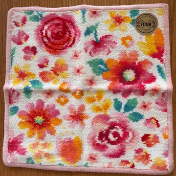 [ 미사용품 ] 러브러리 FEILER 플라워 무늬 손수건 약 25cm
