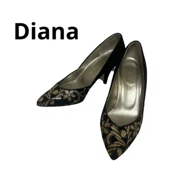 다이애나 DIANA 스웨이드 펌프스 골드 컬러 골드 자수 꽃무늬 22cm