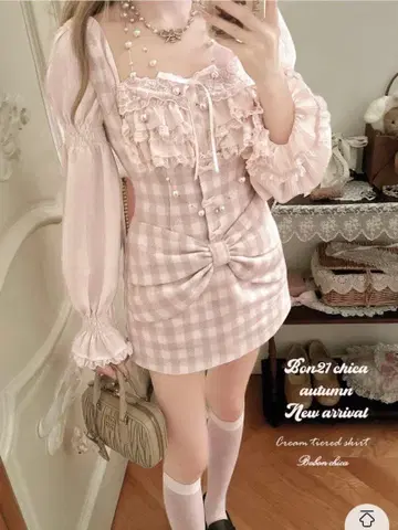 Bobon21 체크 리본 미니 점프 스커트 L 사이즈