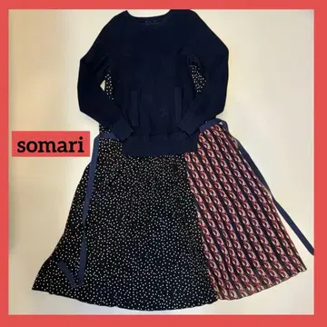 소말리 맥시 길이 원피스 네이비 도트 무늬 스트라이프 원피스