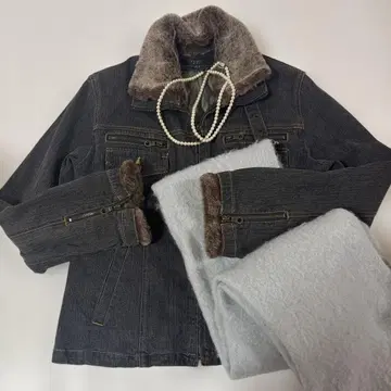 데님 자켓 이너 포함 인조 모피 L 사이즈