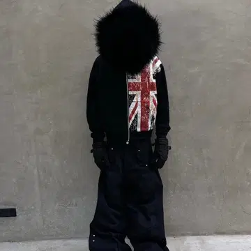 국기 프린트 후드티 블랙 후드퍼 집업 스트릿 그런지 L