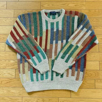 [ 손뜨개질 ] 멀티 컬러 스트라이프 니트 스웨터 스다 마사키풍