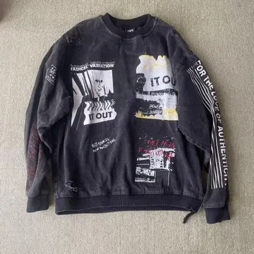 [ 선착순 ] ZARA 그래픽 프린트 블랙 데미지 가공 데님 맨투맨