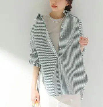 Spick & Span 스트라이프 셔츠 그린