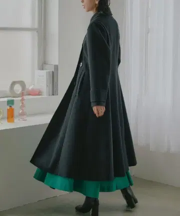 RUIRUE BOUTIQUE 2way 플레어 체스터 코트 블랙 S