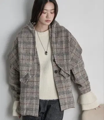 THE YOn 코트 아우터 스톨 세트 체크 코트 새상품