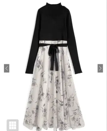 GRL 리본 벨트 부착 니트 도킹 꽃무늬 원피스[dr821]