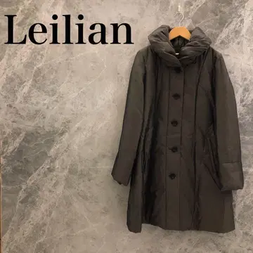 [컨디션 최상] Leilian 여성용 코트 카키 지퍼 목 버튼