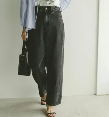 새상품 GLOBAL WORK GOOD 데님 배기 팬츠 블랙 S 사이즈