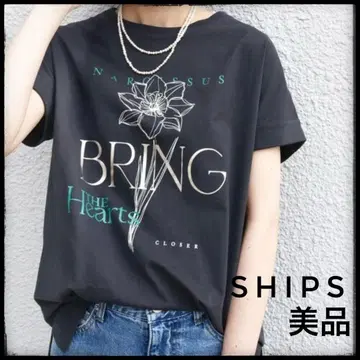 SHIPS 블랙 T셔츠 오가닉 코튼 그레이 로고 프린트