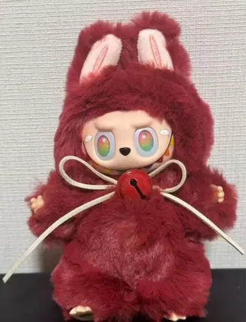 지모모 Labubu 토끼 코스튬 봉제 인형 레드 리본&방울 포함