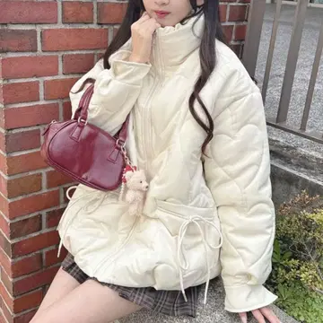 하트 퀼팅 리본 오버 자켓