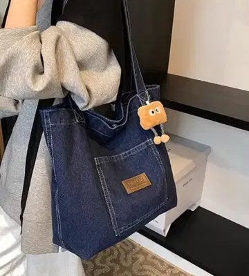 데님 에코백 다크 블루