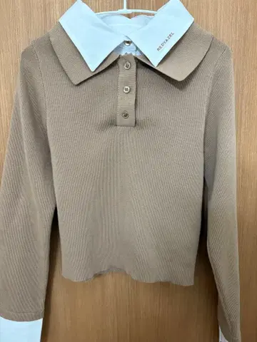 REDYAZEL 더블 칼라 폴로 니트탑 베이지