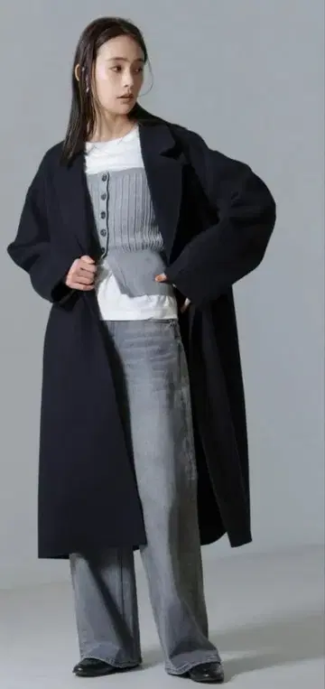 PURE LAMBS 리버 롱 코트 나노 유니버스 다크 네이비 36