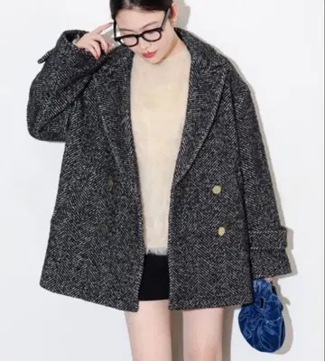 Ray BEAMS 트위드 더블 하프 코트