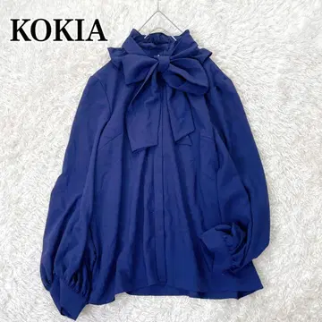 새상품급 KOKIA 코키아 보타이 리본 쉬폰 블라우스 블루 M