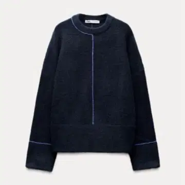 자라 신동 파이핑 니트 네이비 블루 라인 부드럽고 따뜻한 부클레 심플