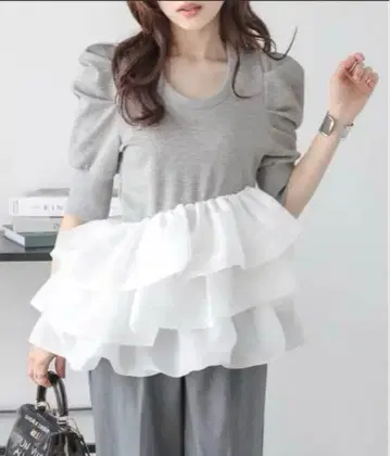 AMERY 벌룬 프릴 도킹 상의