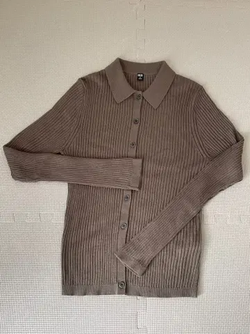 유니클로 메리노 블렌드 리브 폴로 가디건 그레이 M 뉴앙스 컬러