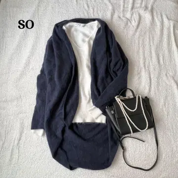 [ 새상품급 ] SO 복슬복슬 울100 숄카라 롱 가디건 네이비